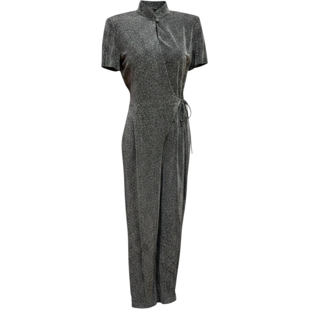 DW3 for David Warren Jumpsuit Sz 10 Metallic Wrap Mandarin Collar Glam Disco